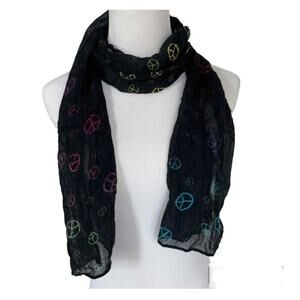 Girls OS Children's Place Black Rainbow Peace Sign Lightweight Scarf
